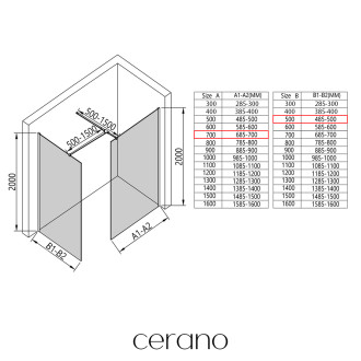 CERANO Sprchová zástěna Walk-in Onyx T L/P  černá mat, grafitové sklo 70x50