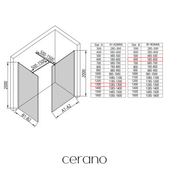 CERANO Sprchová zástěna Walk-in Onyx T L/P  černá mat, rýhované sklo 130x60