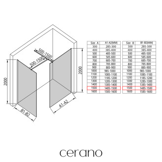 CERANO Sprchová zástěna Walk-in Onyx T L/P  černá mat, rýhované sklo 150x150