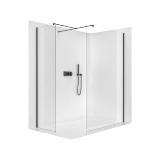 CERANO - Sprchová zástěna Walk-in Onyx T L/P - hranatá vzpěra - černá matná, transparentní sklo - 100x50 cm