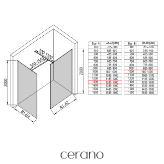 CERANO Sprchová zástěna Walk-in Onyx T L/P  chrom, grafitové sklo 130x100 CER-8050BD2460