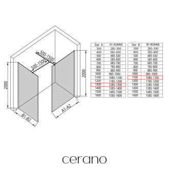 CERANO Sprchová zástěna Walk-in Onyx T L/P  chrom, grafitové sklo 130x110 CER-8050BD2459