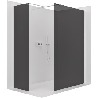 CERANO - Sprchová zástěna Walk-in Onyx T L/P - hranatá vzpěra - chrom, grafitové sklo- 130x130 cm