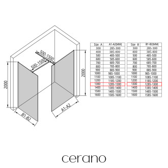 CERANO - Sprchová zástěna Walk-in Onyx T L/P - hranatá vzpěra - chrom, grafitové sklo- 130x130 cm