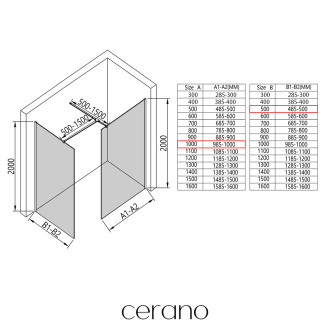 CERANO - Sprchová zástěna Walk-in Onyx T L/P - hranatá vzpěra - chrom, rýhované sklo - 100x50 cm