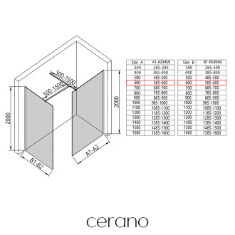 CERANO - Sprchová zástěna Walk-in Onyx T L/P - hranatá vzpěra - chrom, rýhované sklo - 60x60 cm
