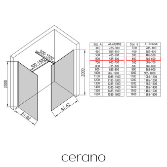 CERANO - Sprchová zástěna Walk-in Onyx T L/P - hranatá vzpěra - chrom, rýhované sklo - 70x60 cm