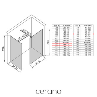 CERANO - Sprchová zástěna Walk-in Onyx T L/P - hranatá vzpěra - chrom, transparentní sklo - 110x60 cm