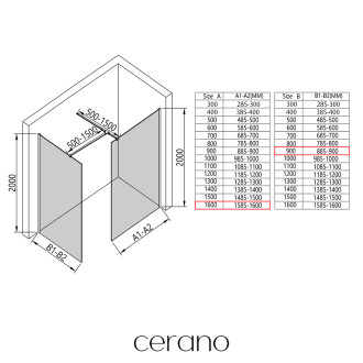 CERANO - Sprchová zástěna Walk-in Onyx T L/P - hranatá vzpěra - chrom, transparentní sklo - 160x90 cm