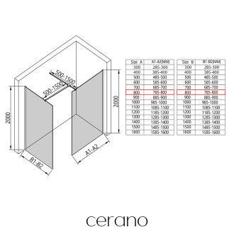 CERANO - Sprchová zástěna Walk-in Onyx T L/P - hranatá vzpěra - chrom, transparentní sklo - 80x80 cm