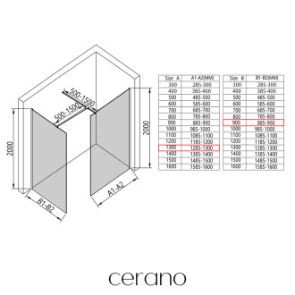 CERANO - Sprchová zástěna Walk-in Onyx T L/P - hranatá vzpěra - černá matná, grafitové sklo - 100x60 cm
