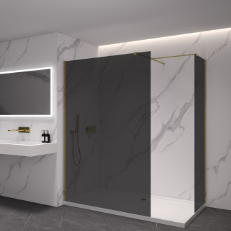 CERANO - Sprchová zástěna Walk-in Onyx T L/P - hranatá vzpěra - černá matná, grafitové sklo - 120x110 cm