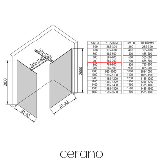 CERANO Sprchová zástěna Walk-in Onyx T L/P  černá mat, transparent sklo 150x110