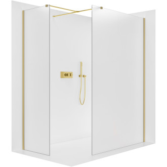 CERANO - Sprchová zástěna Walk-in Onyx T L/P - 8 mm - kulatá vzpěra - zlatá kartáčovaná, mléčné sklo - 50x40 cm