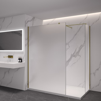 CERANO - Sprchová zástěna Walk-in Onyx T L/P - 8 mm - kulatá vzpěra - zlatá kartáčovaná, mléčné sklo - 50x40 cm
