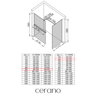 CERANO - Sprchová zástěna Walk-in Onyx T L/P - 8 mm - kulatá vzpěra + polička/držák na ručníky - černá matná, grafitové sklo - 90x40 cm