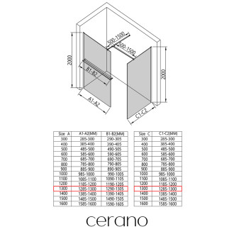 CERANO Sprchová zástěna Walk-in Onyx T L/P +držák černá mat, grafitové sklo- 130x130