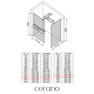 CERANO Sprchová zástěna Walk-in Onyx T L/P +držák černá mat, grafitové sklo- 140x130
