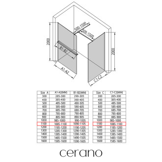 CERANO Sprchová zástěna Walk-in Onyx T L/P +držák černá mat, industriální sklo 110x110