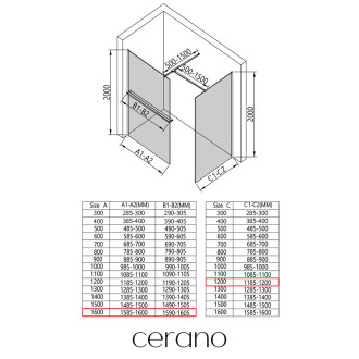 CERANO Sprchová zástěna Walk-in Onyx T L/P +držák černá mat, industriální sklo 160x120