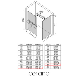 CERANO Sprchová zástěna Walk-in Onyx T L/P +držák černá mat, industriální sklo 160x140