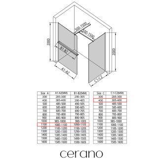 CERANO - Sprchová zástěna Walk-in Onyx T L/P - 8 mm - kulatá vzpěra + polička/držák na ručníky - černá matná, mléčné sklo - 110x40 cm