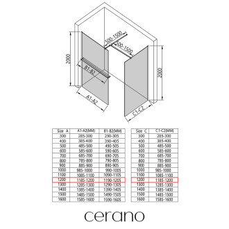 CERANO Sprchová zástěna Walk-in Onyx T L/P +držák černá mat, mléčné sklo 120x120