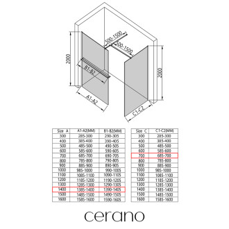 CERANO Sprchová zástěna Walk-in Onyx T L/P +držák černá mat, mléčné sklo 140x70