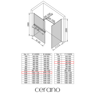 CERANO Sprchová zástěna Walk-in Onyx T L/P +držák černá mat, rýhované sklo 110x60