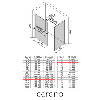CERANO Sprchová zástěna Walk-in Onyx T L/P +držák černá mat, rýhované sklo 130x50