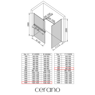 CERANO Sprchová zástěna Walk-in Onyx T L/P +držák černá mat, rýhované sklo 160x90