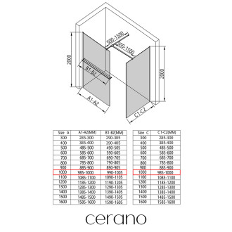 CERANO Sprchová zástěna Walk-in Onyx T L/P +držák černá mat, transparent sklo 100x100