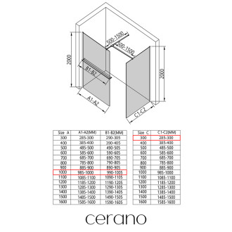 CERANO - Sprchová zástěna Walk-in Onyx T L/P - 8 mm - kulatá vzpěra + polička/držák na ručníky - černá matná, transparentní sklo - 100x30 cm