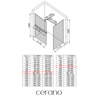 CERANO Sprchová zástěna Walk-in Onyx T L/P +držák černá mat, transparent sklo 100x70