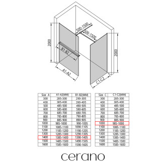 CERANO Sprchová zástěna Walk-in Onyx T L/P +držák černá mat, transparent sklo 140x100