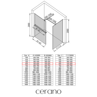 CERANO Sprchová zástěna Walk-in Onyx T L/P +držák černá mat, transparent sklo 60x60