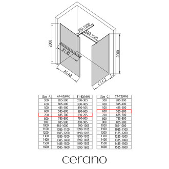 CERANO Sprchová zástěna Walk-in Onyx T L/P +držák černá mat, transparent sklo 70x60