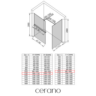 CERANO Sprchová zástěna Walk-in Onyx T L/P +držák chrom, grafitové sklo 110x100