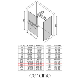 CERANO Sprchová zástěna Walk-in Onyx T L/P +držák chrom, grafitové sklo 130x120