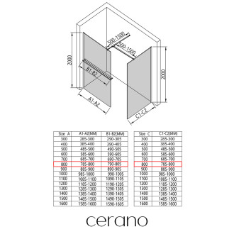CERANO Sprchová zástěna Walk-in Onyx T L/P +držák chrom, grafitové sklo 80x80