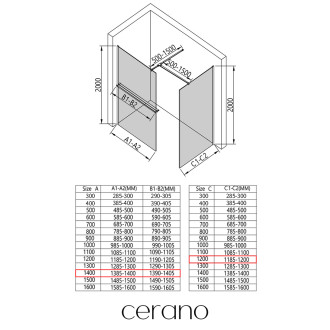CERANO Sprchová zástěna Walk-in Onyx T L/P +držák chrom, mléčné sklo 140x120