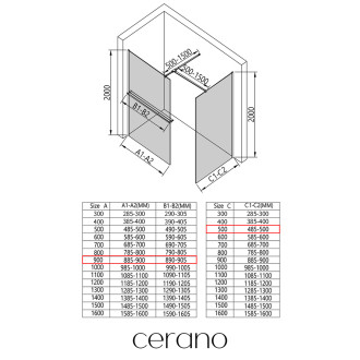 CERANO Sprchová zástěna Walk-in Onyx T L/P +držák chrom, mléčné sklo 90x50 CER-8050BD4387