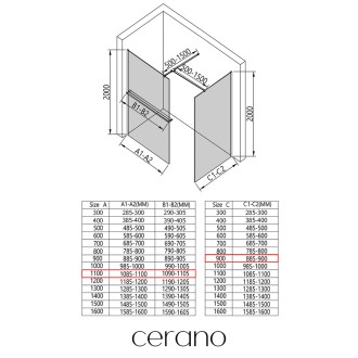 CERANO - Sprchová zástěna Walk-in Onyx T L/P - hranatá vzpěra + polička/držák na ručníky - chrom, rýhované sklo - 110x90 cm