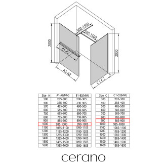 CERANO Sprchová zástěna Walk-in Onyx T L/P +držák chrom, transparent sklo 100x90