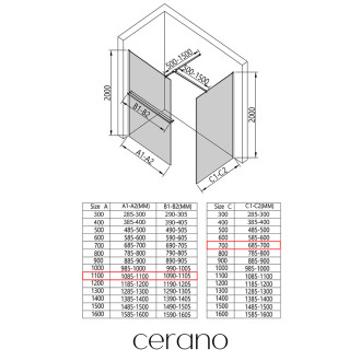 CERANO Sprchová zástěna Walk-in Onyx T L/P +držák chrom, transparent sklo 110x70