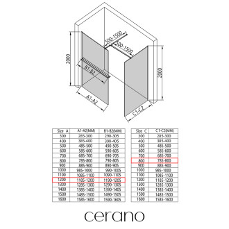 CERANO Sprchová zástěna Walk-in Onyx T L/P +držák chrom, transparent sklo 120x80