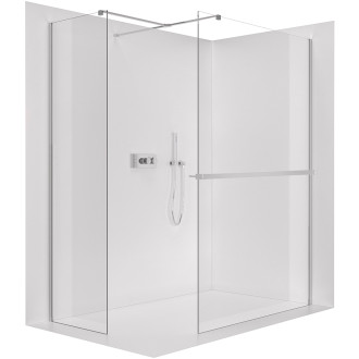 CERANO - Sprchová zástěna Walk-in Onyx T L/P - hranatá vzpěra + polička/držák na ručníky - chrom, transparentní sklo - 160x50 cm