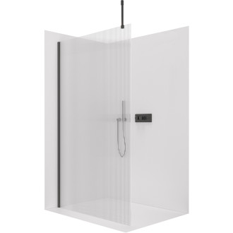 CERANO - Sprchová zástěna Walk-in Onyx Top Cube L/P - hranatá vzpěra - černá matná, rýhované sklo - 130x200 cm