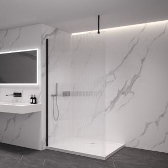 CERANO - Sprchová zástěna Walk-in Onyx Top Cube L/P - hranatá vzpěra - černá matná, rýhované sklo - 130x200 cm
