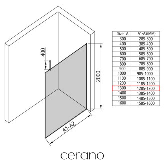 CERANO - Sprchová zástěna Walk-in Onyx Top Cube L/P - hranatá vzpěra - černá matná, rýhované sklo - 130x200 cm